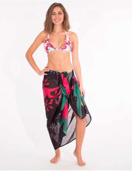 Pareo Coton Imprime Reunion Hibiscus x10 pces