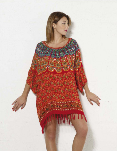 Tunique Viscose Franges Mandala Indo