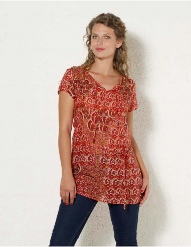 Cotton voile tunic with funny print