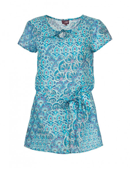 Cotton voile tunic with funny print