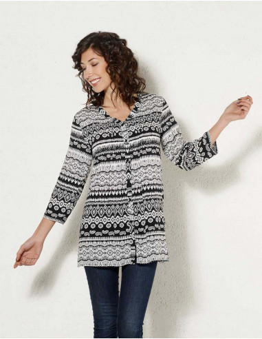 Rayon tunic with black and white print