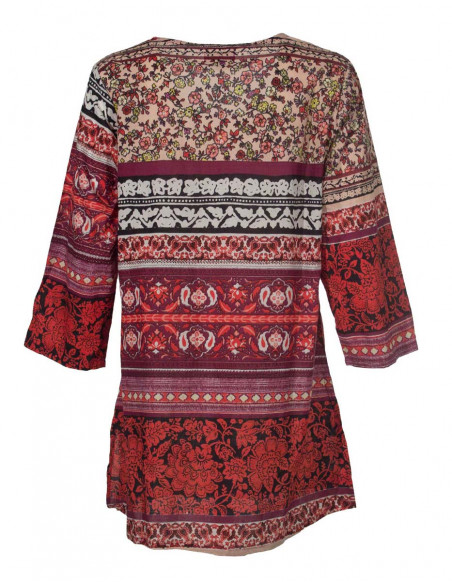 Cotton tunic with 3/4 sleeves and indi print