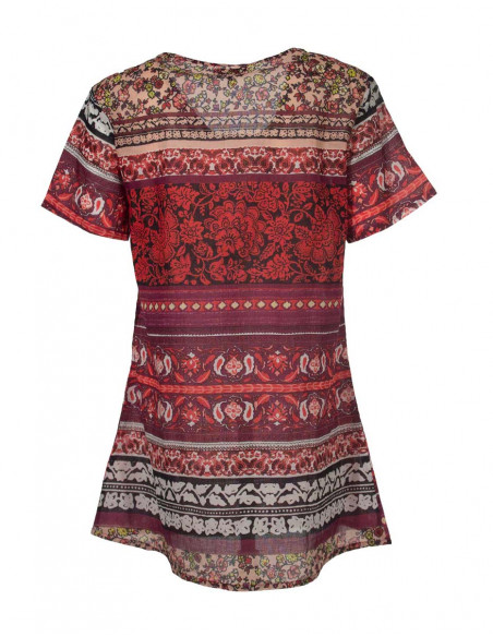 Cotton voile tunic with short sleeves and indi print
