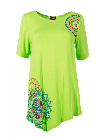 Knitted 95% rayon 5% spandex tunic with short sleeves