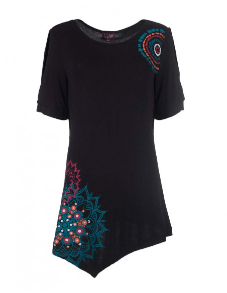 Knitted 95% rayon 5% spandex tunic with short sleeves