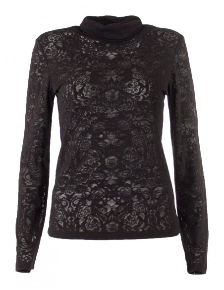 Tee shirt femme dévoré col montant