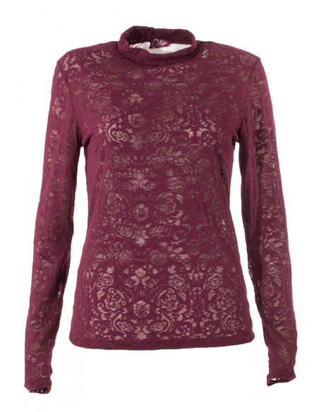 Tee shirt femme dévoré col montant