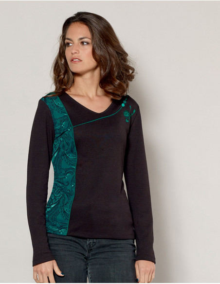 Tee shirt femme col V manches longues