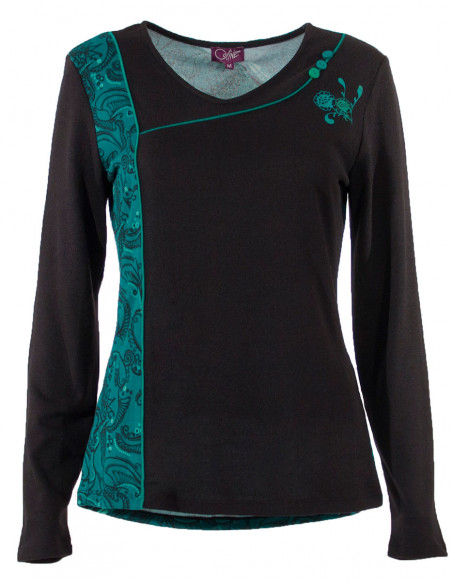 Tee shirt femme col V manches longues