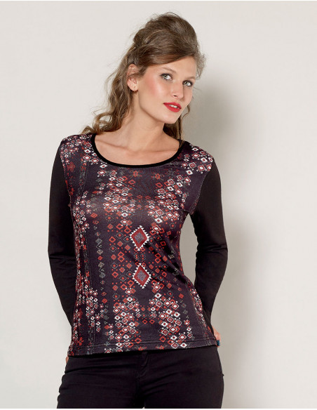 Tee shirt femme imprimé manches unies