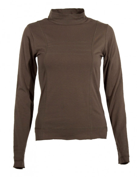 Tee-shirt sous pull uni manches longues col cheminee