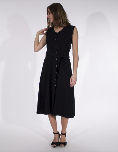 Cotton plain buttoned sw dress with belt