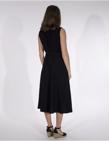 Robe coton uni boutonnée SW avec ceinture