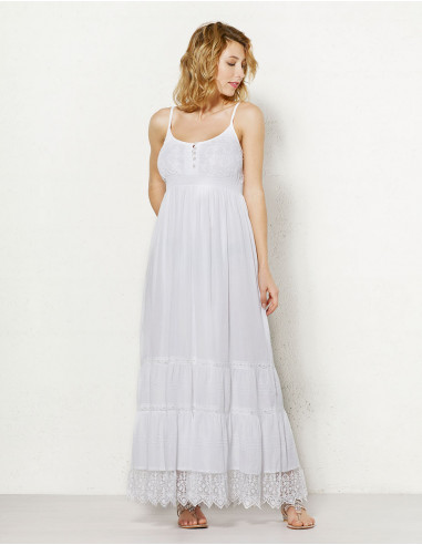 White Cotton Lace Lined Maxi Dress