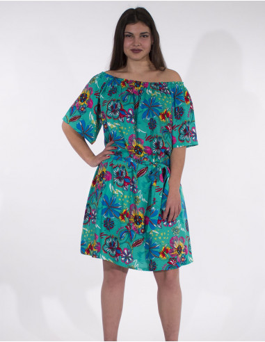 Robe Viscose Manches Courtes Imprime Tia