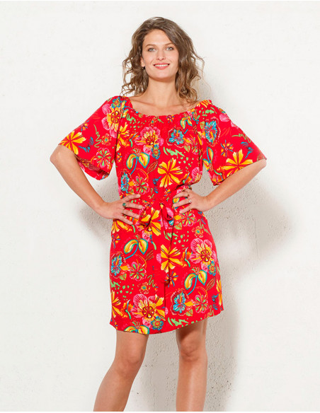 Tia Printed Viscose Short Sleeve Dress
