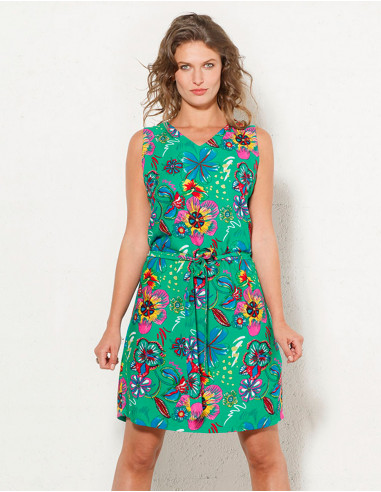 Printed V-neck Sleeveless Viscose Dress