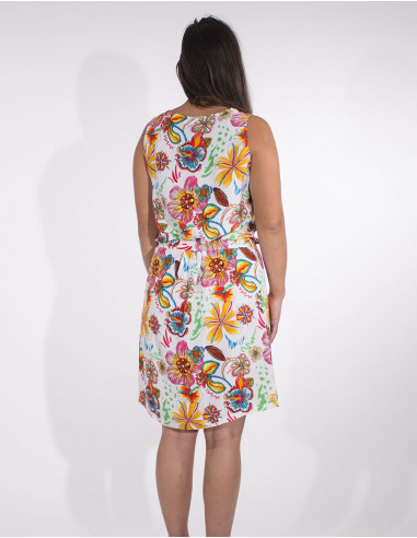 Robe Viscose Col V Sans Manches Imprime