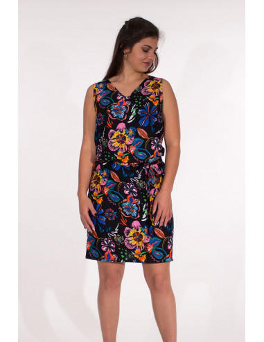 Robe Viscose Col V Sans Manches Imprime