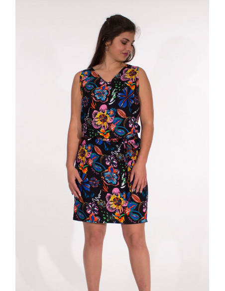 Robe Viscose Col V Sans Manches Imprime
