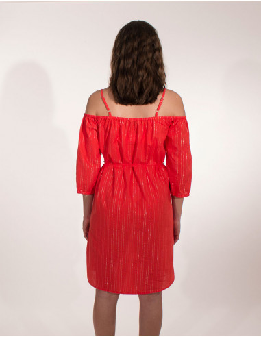Robe 99% Coton 1% Film Metallique Epaule