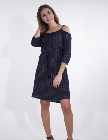 Robe 99% Coton 1% Film Metallique Epaule