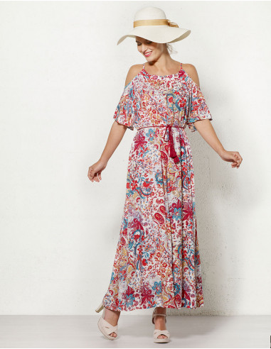 Long Dress Viscose Denudees Shoulder Print