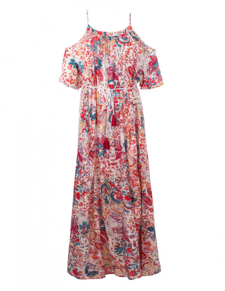 Long Dress Viscose Denudees Shoulder Print