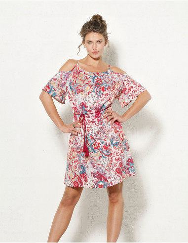 Robe Viscose Epaules Denudees Imprime Ro