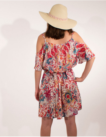 Robe Viscose Epaules Denudees Imprime Ro