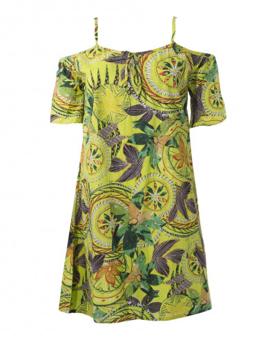 Robe Coton Epaules Denudees Imprime Mona