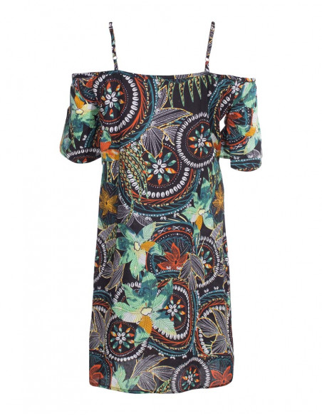 Robe Coton Epaules Denudees Imprime Mona