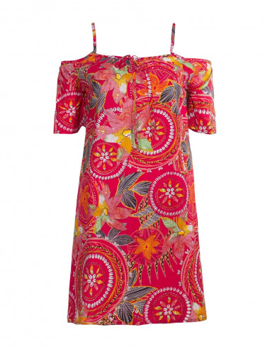 Robe Coton Epaules Denudees Imprime Mona