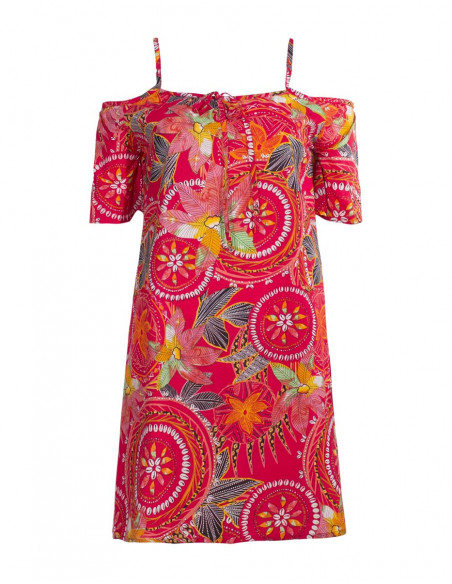 Robe Coton Epaules Denudees Imprime Mona