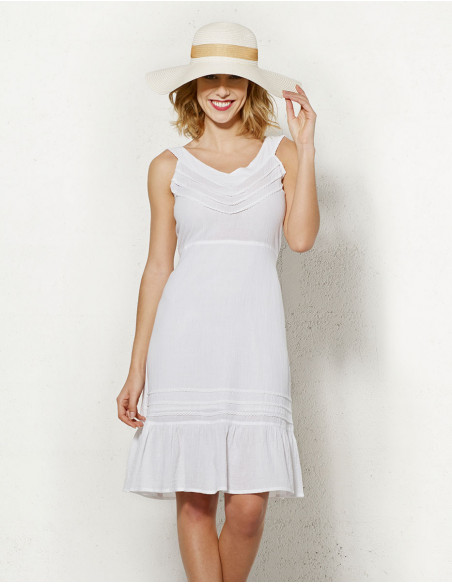 Robe Crepe De Coton Doublee Manches Cour