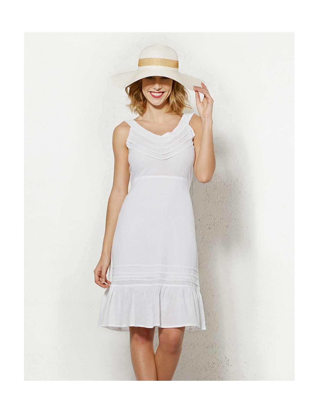 Robe Crepe De Coton Doublee Manches Cour