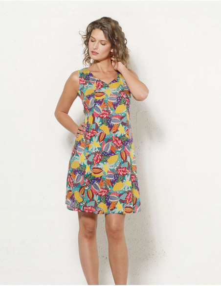 Robe Viscose Sans Manches Imprime Tutti
