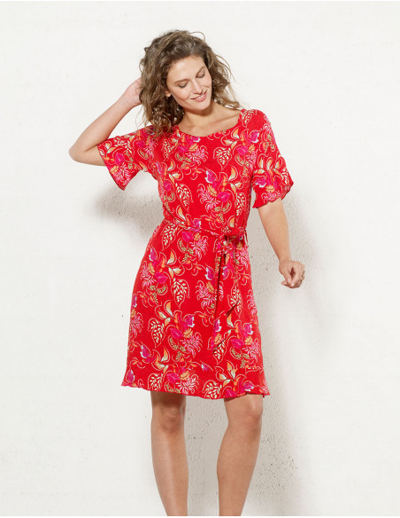 Short Sleeve Viscose Dress with Im Belt