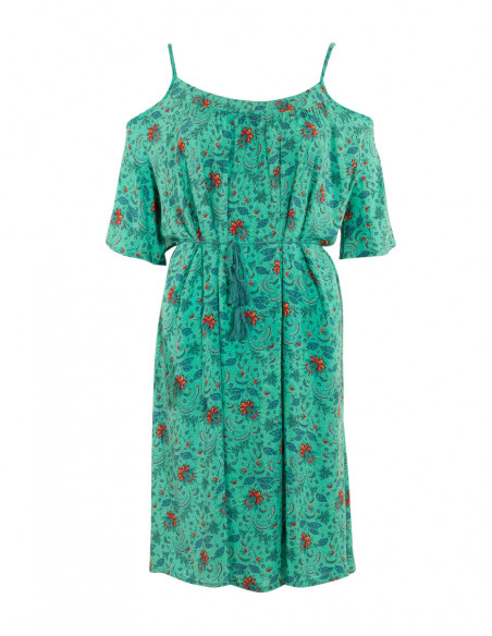 Robe Viscose Epaules Denudees Imprime An