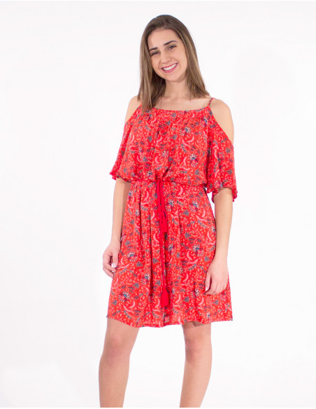 Robe Viscose Epaules Denudees Imprime An