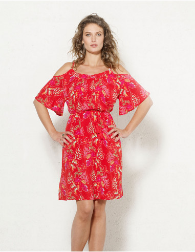 Robe Viscose Epaules Denudees Imprime Gr