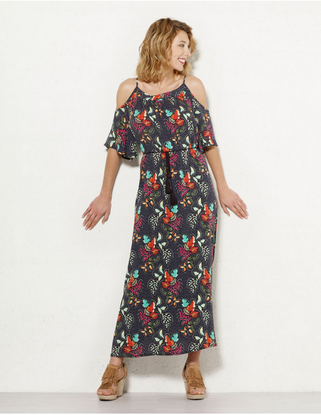 Long Dress Viscose Denudees Shoulder Printed
