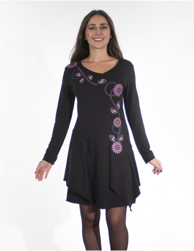 Knitted 95% cotton 5% elastane dress with flowers