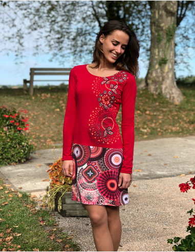 Knitted 97% cotton 3% elastane dress with bamako print