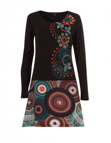 Knitted 97% cotton 3% elastane dress with bamako print