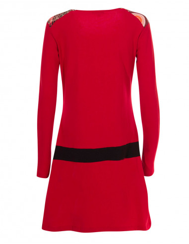 Knitted 97% cotton 3% elastane dress with patchs and 2 prints