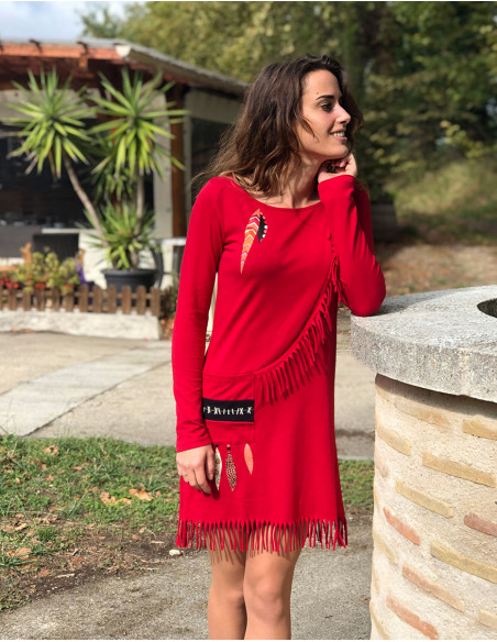 Robe Maille 97% Coton 3% Elasthanne Franges