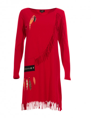 Knitted 97% cotton 3% elastane dress with fringes