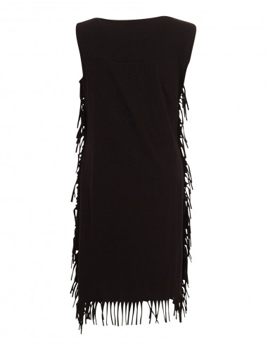 Knitted 97% cotton 3% elastane sleeveless dress with fringes