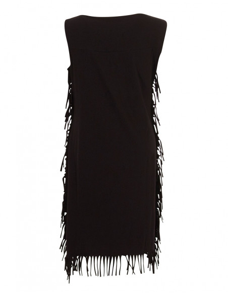 Knitted 97% cotton 3% elastane sleeveless dress with fringes